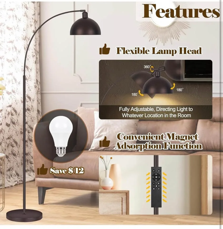 Arc Floor Lamp Oil Rubbed Bronze Orb Modern Standing Lamps Brown image indicator(5)