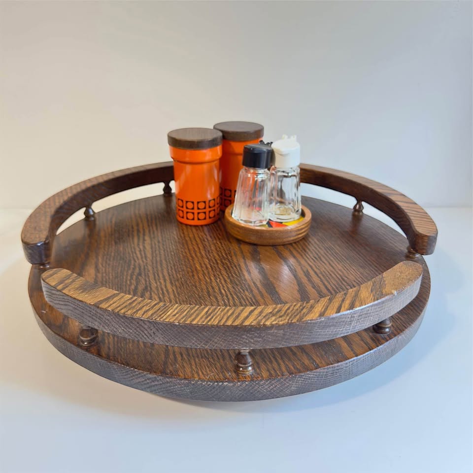 Vintage 70's Solid Wood Lazy Susan