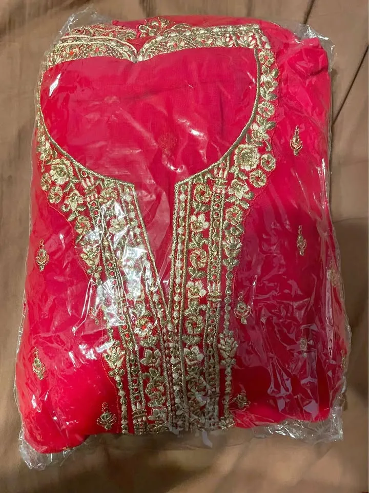 Unstitched red fabric for Punjabi suit