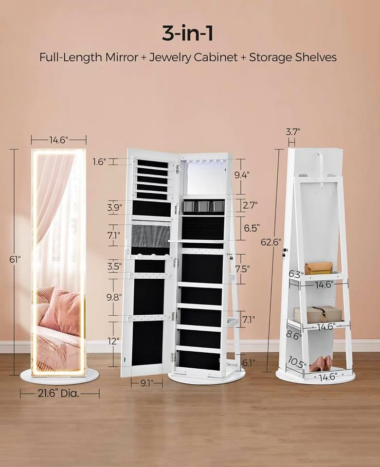 SONGMICS LED Mirror Jewelry Cabinet - Like New