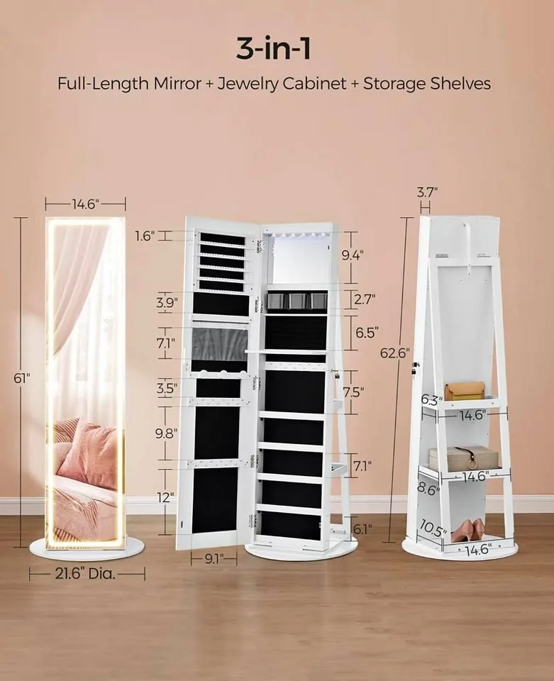 SONGMICS LED Mirror Jewelry Cabinet - Like New thumbnail