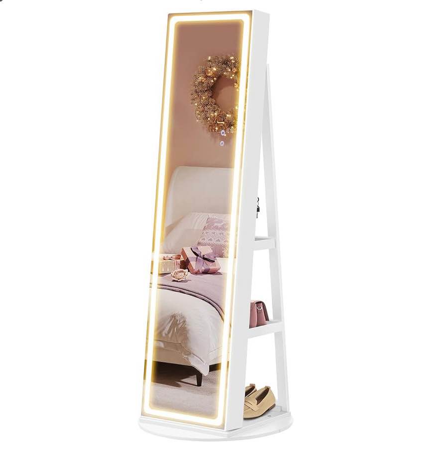 SONGMICS LED Mirror Jewelry Cabinet - Like New - photo 3