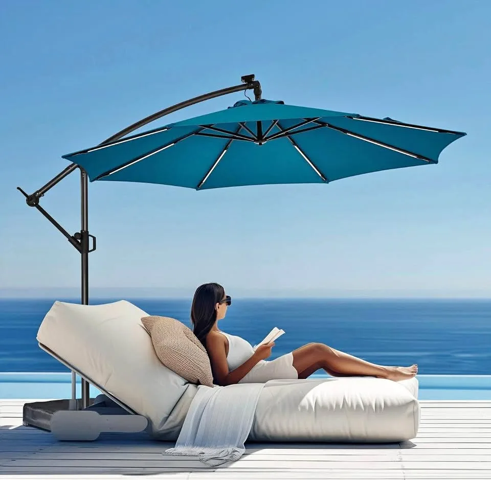 HOMSHADE 10-Foot Solar LED Patio Offset Umbrella – New (Peacock) thumbnail