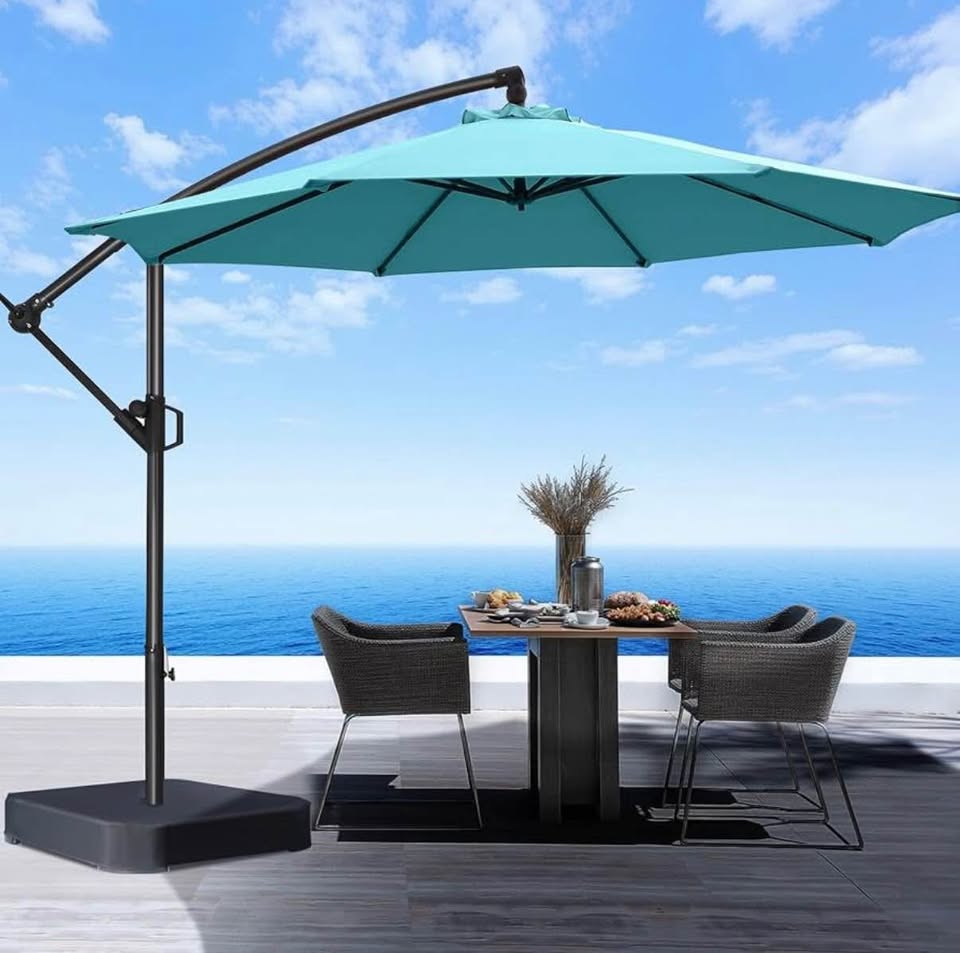 HOMSHADE 10-Foot Solar LED Patio Offset Umbrella – New (Peacock) - photo 4