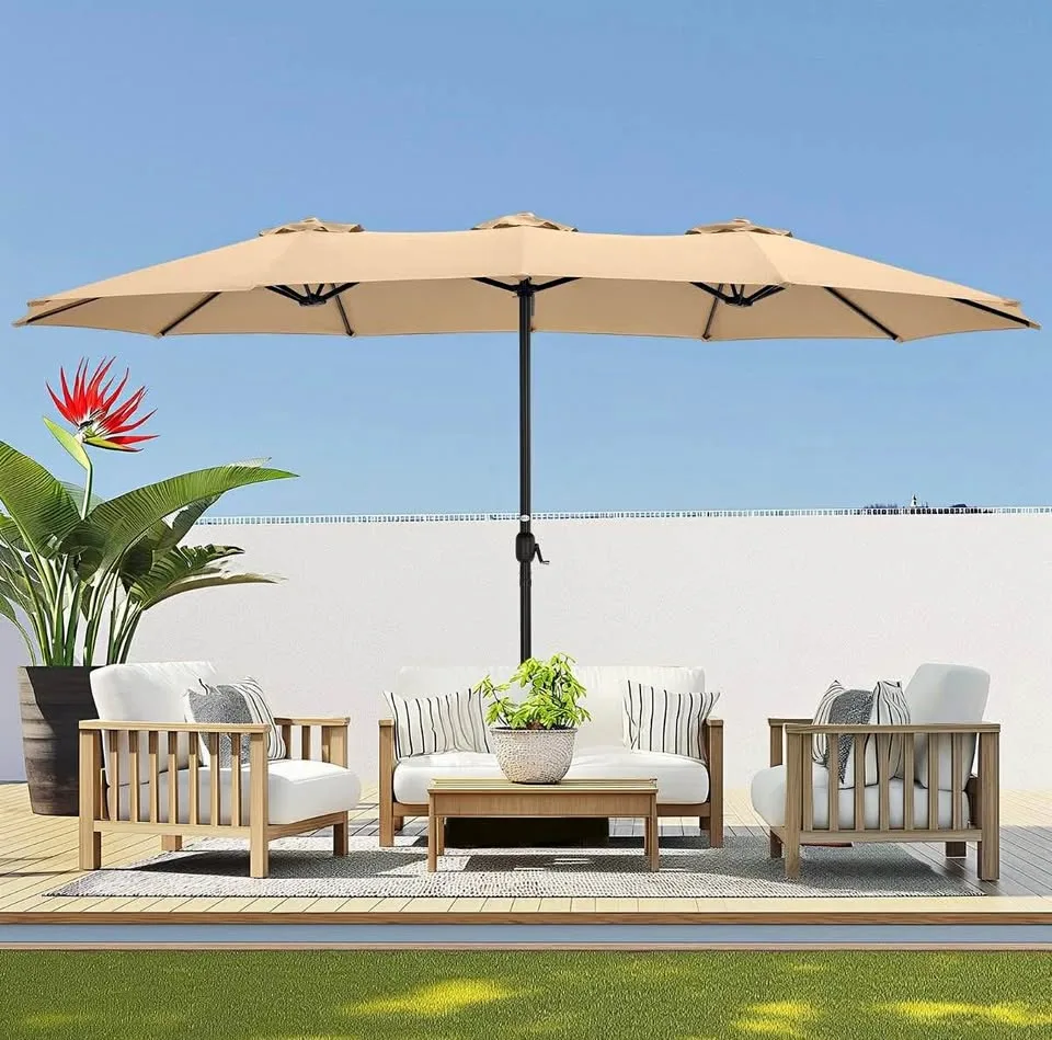 🌞 HOMSHADE 13-Foot Double Sided Patio Umbrella – Brand New (Beig thumbnail
