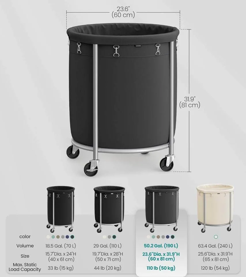 🧺 SONGMICS Rolling Laundry Basket – 50.2-Gallon / 190L | Brand N image indicator(3)