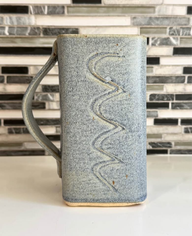 Handmade Blue Pottery Jug/Vase w/ Handle - photo 3
