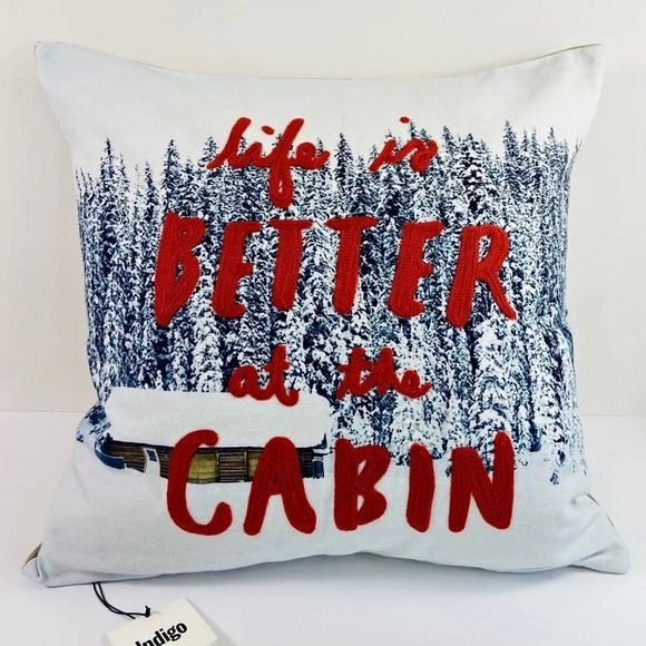 Set of 2 ~ Indigo Pillow Covers “Life Is Better At The Cabin”