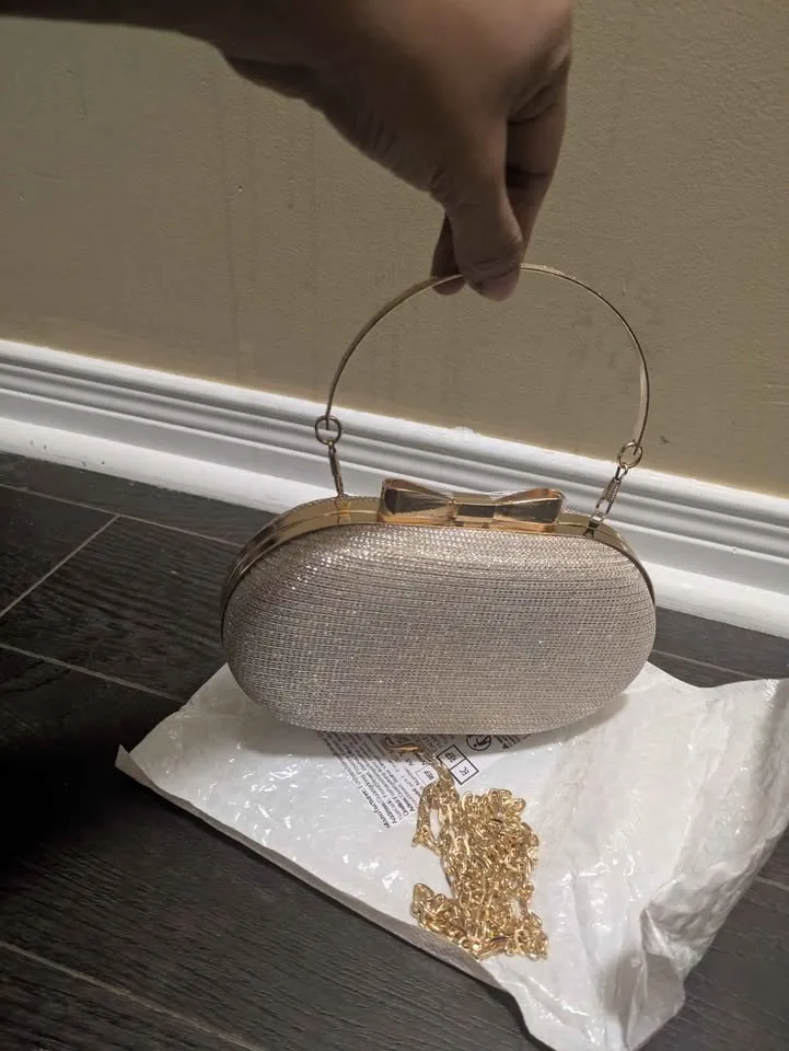 Brand new gold glitter small evening party bag image indicator(3)