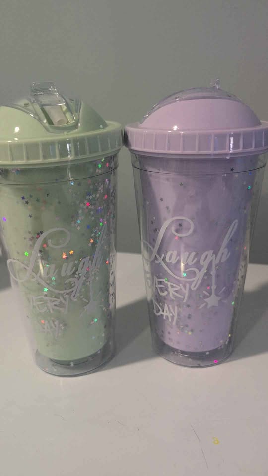 Cute Pastel Drink Tumblers – With Glitter & Dessert Tops ✨🍨 - photo 4
