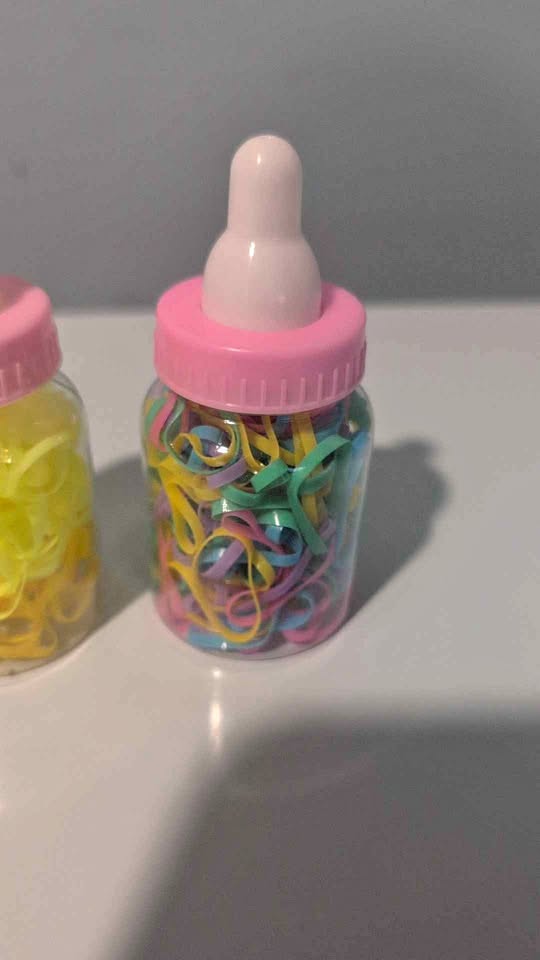 Mini Hair Elastic Sets in Baby-Bottle Containers - Cute & Practi