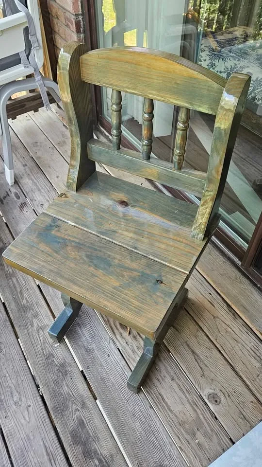Olive green glazed wooden chair image indicator(3)