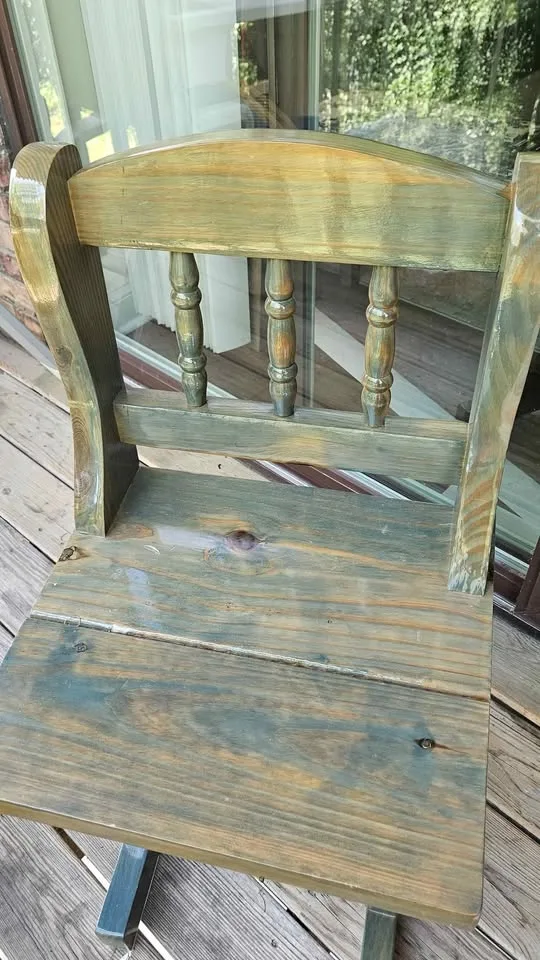 Olive green glazed wooden chair image indicator(4)