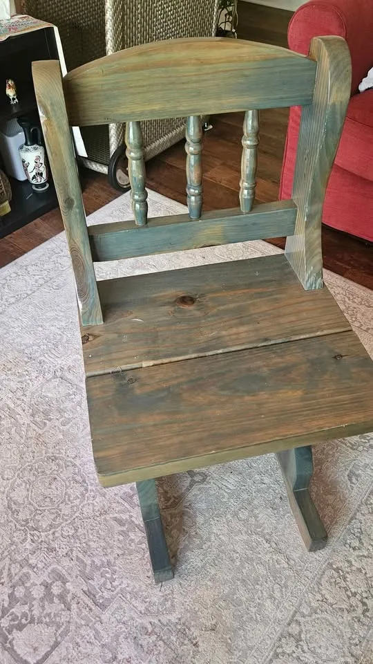Olive green glazed wooden chair image indicator(5)