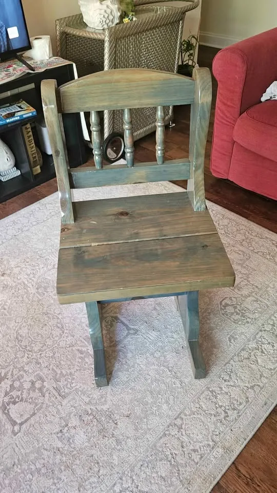 Olive green glazed wooden chair image indicator(6)