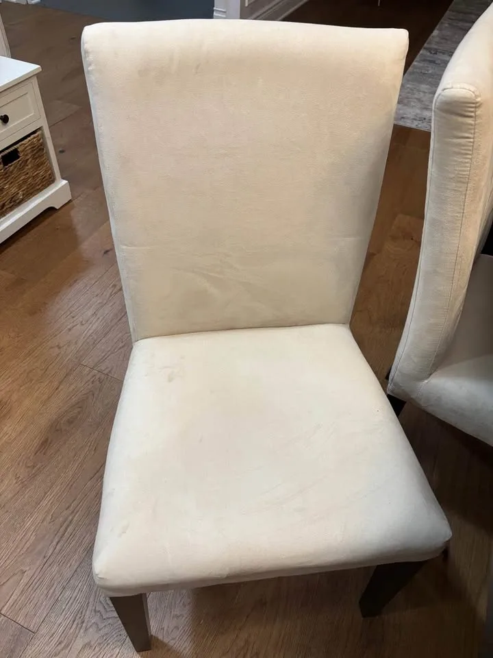 Dark espresso wood dining room set w/ 6 microsuede parsons chair image indicator(7)