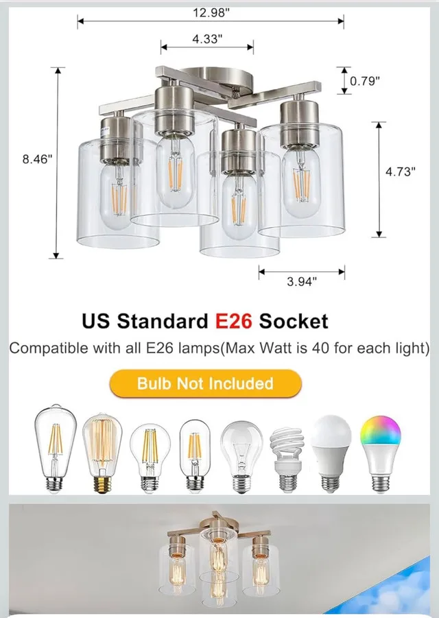 NEW - 4 Light Semi Flush Mount Ceiling Lights image indicator(6)