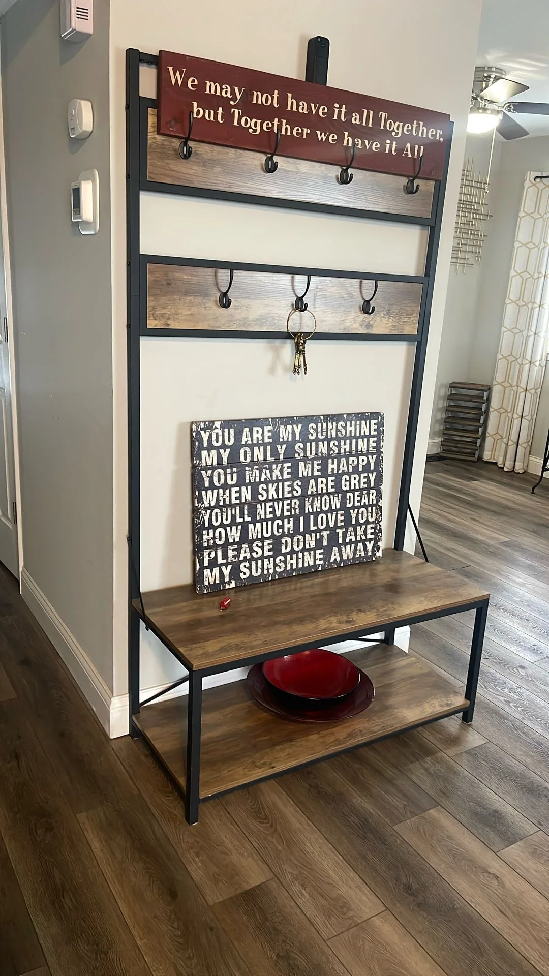 40” Rustic Industrial Wood Hall Tree Bench image indicator(2)