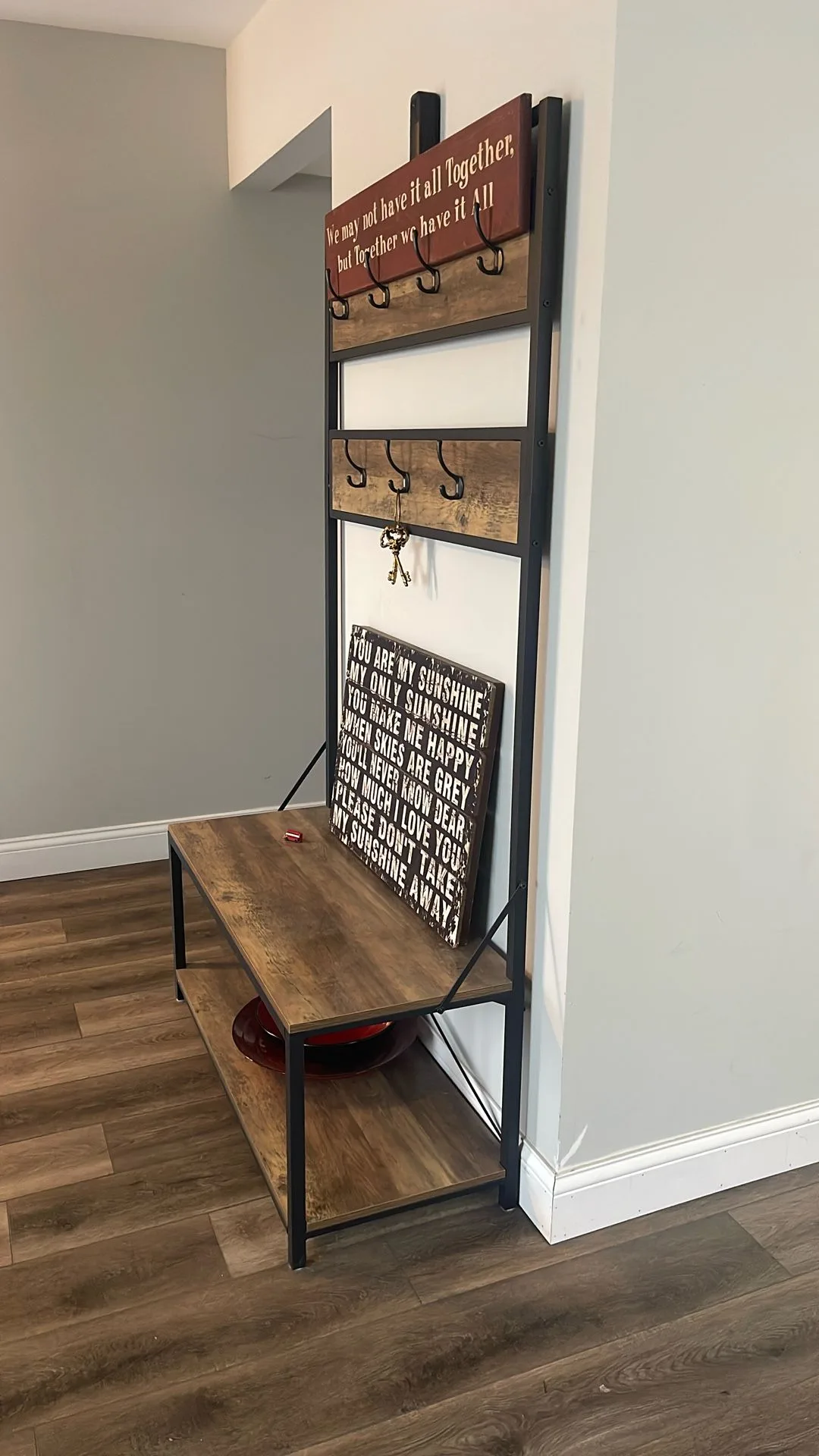 40” Rustic Industrial Wood Hall Tree Bench image indicator(3)