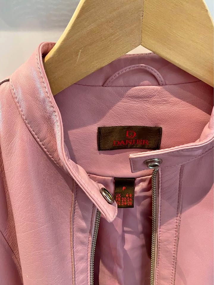 Danier Lamb Leather Bomber - Pink/Raspberry colour