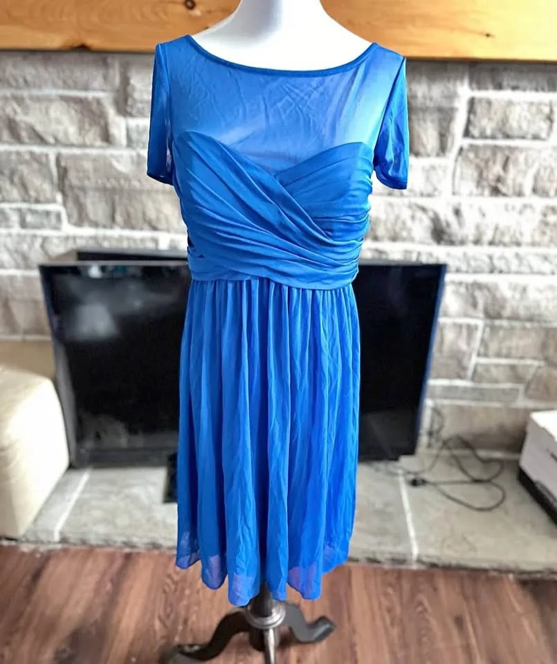 Mid length dark blue dress thumbnail