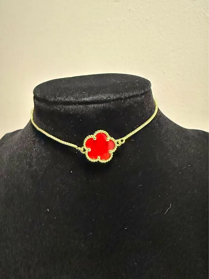 18k Gold fill red clover bracelet thumbnail