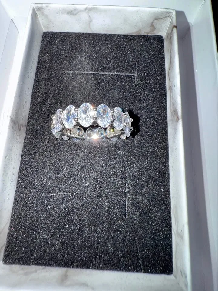 18K White Gold Fill Size 5 Oval eternity band thumbnail