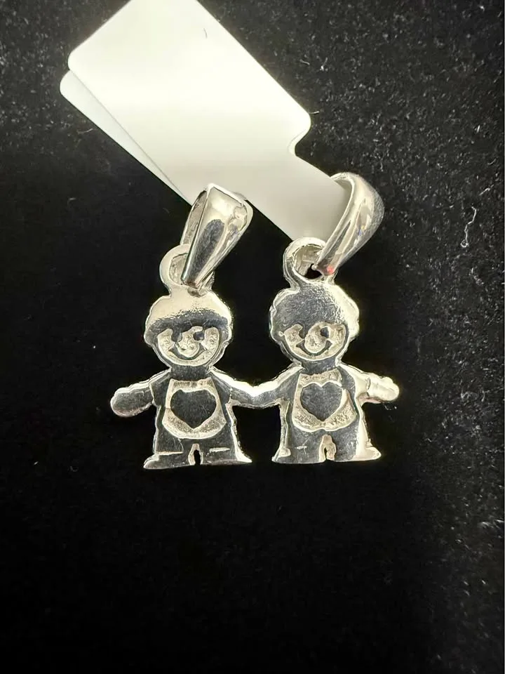 925 Sterling silver two boys pendant thumbnail