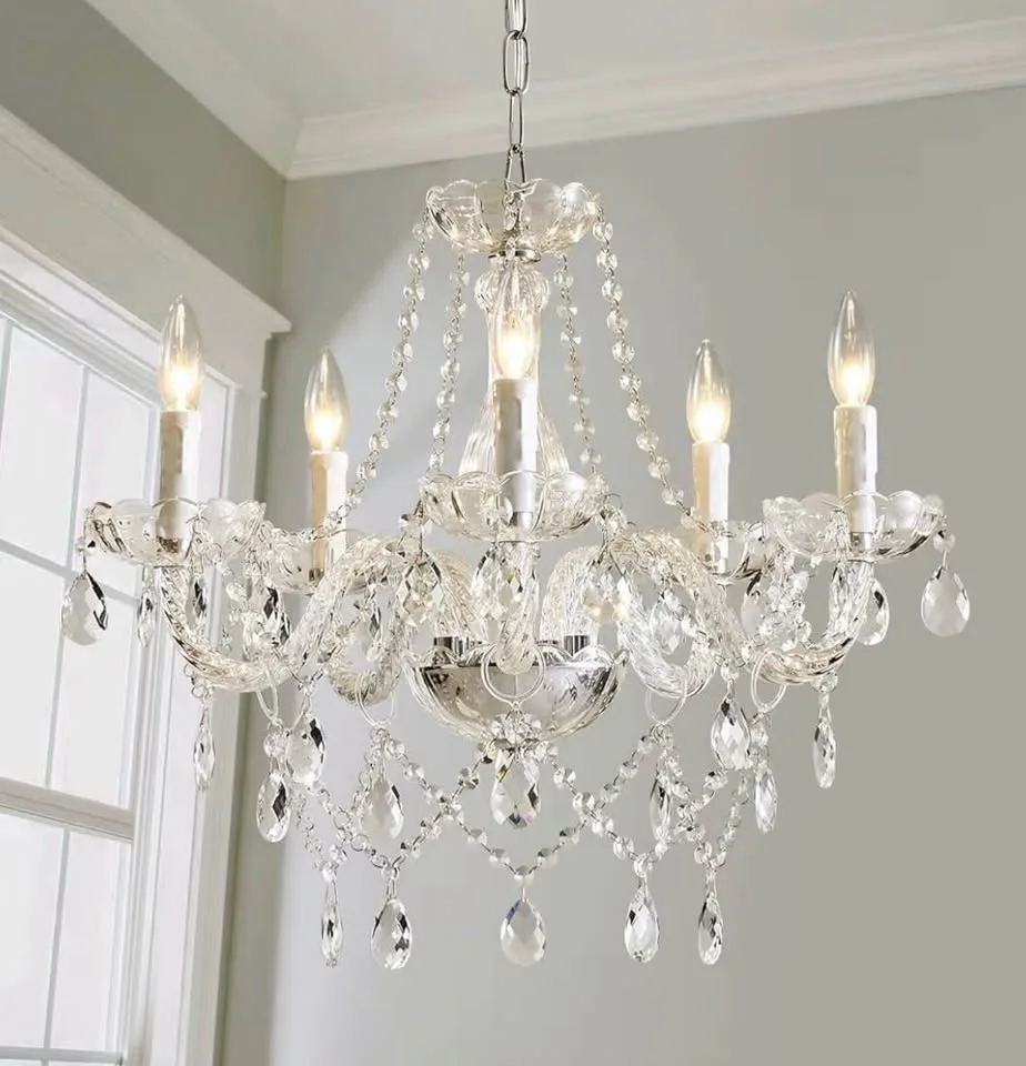 Vintage Brass Chandelier with Crystal Accents image indicator(2)