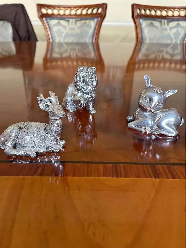 3 pcs collection of animals sculptures, metal silver plated thumbnail