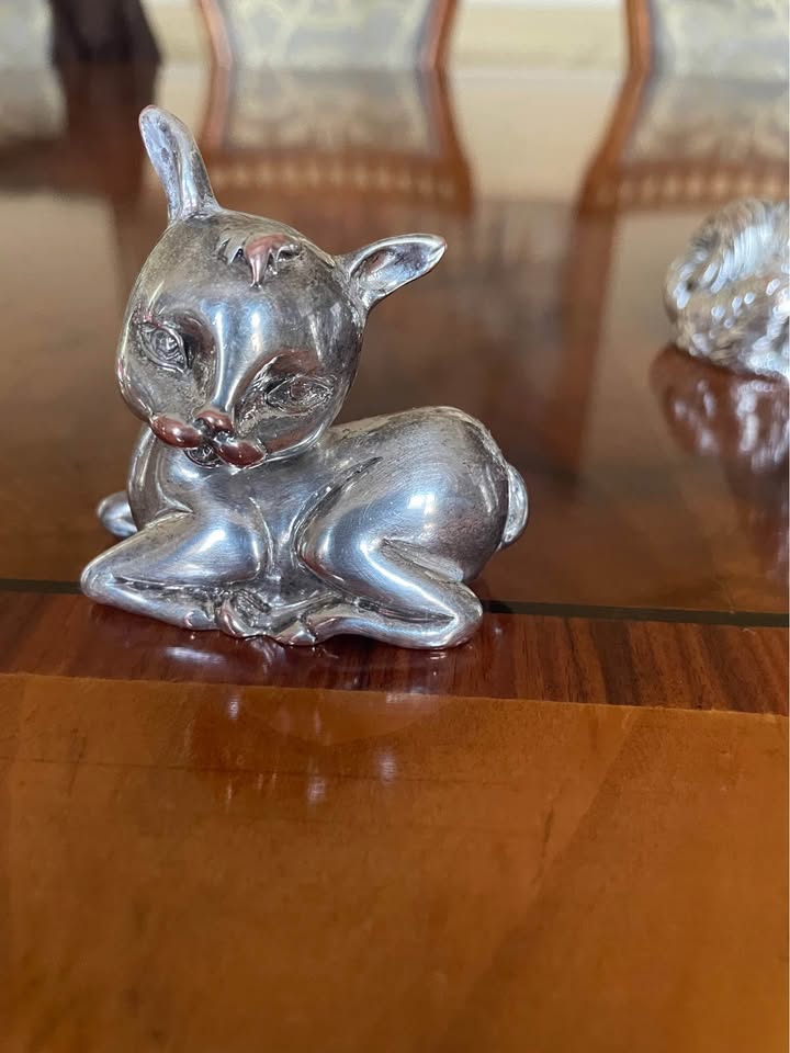 3 pcs collection of animals sculptures, metal silver plated - photo 3