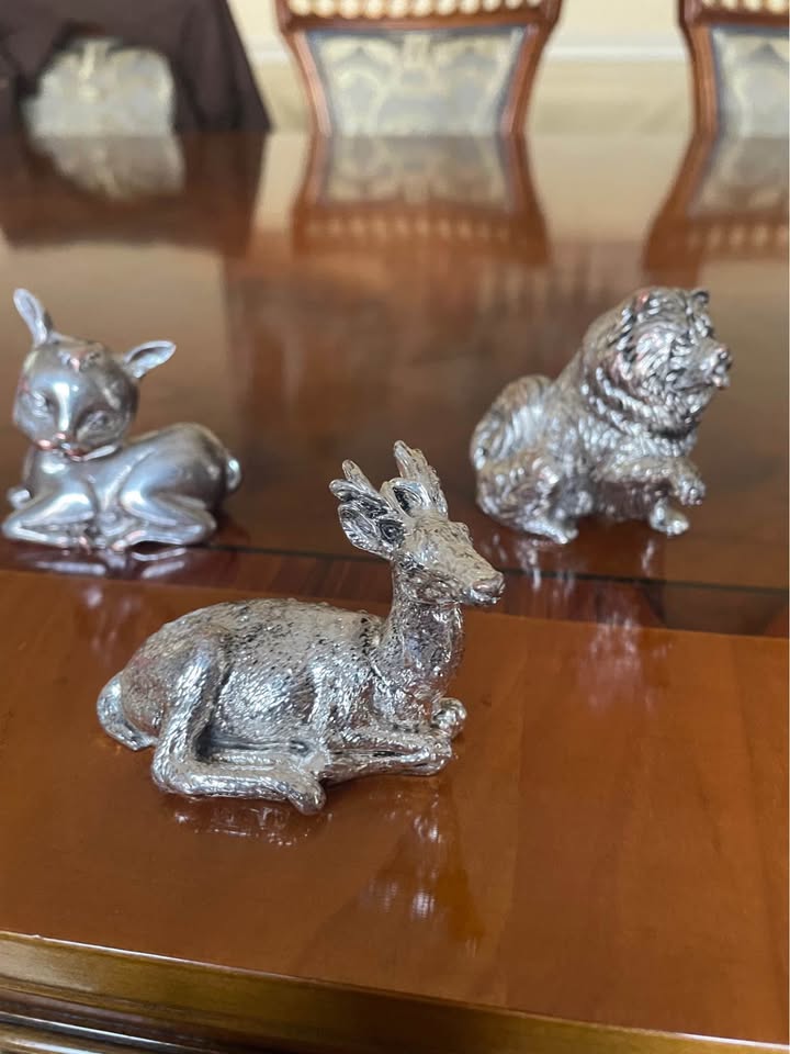 3 pcs collection of animals sculptures, metal silver plated - photo 4
