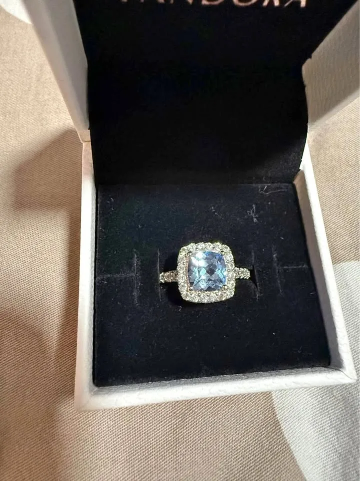 Aquamarine and Lab-Created White Sapphire Ring