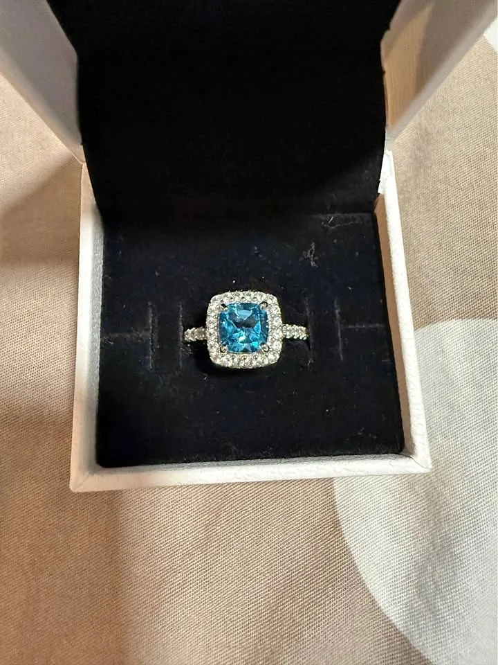 Blue Topaz and Lab-Created White Sapphire Ring