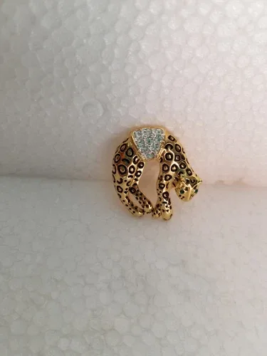 Vintage Leopard Rhinestone brooch with green eyes. Overall good image indicator(2)
