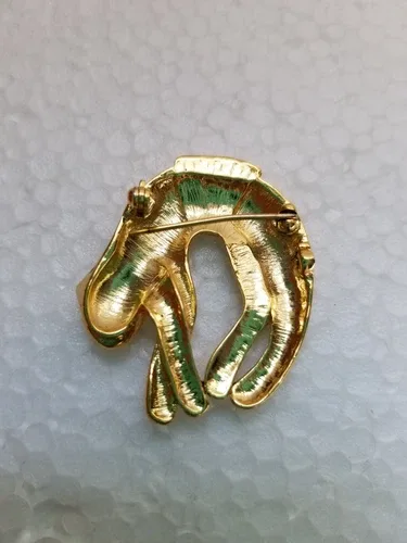 Vintage Leopard Rhinestone brooch with green eyes. Overall good image indicator(4)