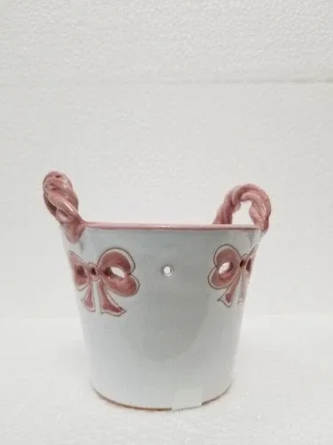Cute miniature Italian ceramic planter basket. Floral design, tw image indicator(3)