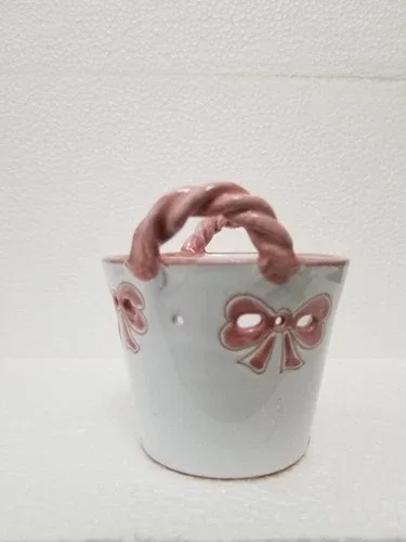Cute miniature Italian ceramic planter basket. Floral design, tw image indicator(4)