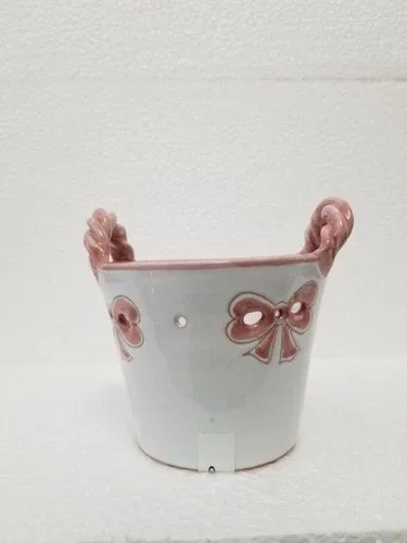 Cute miniature Italian ceramic planter basket. Floral design, tw image indicator(5)