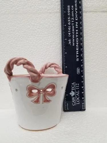 Cute miniature Italian ceramic planter basket. Floral design, tw image indicator(8)
