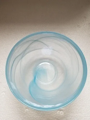 Lovely Alabaster Turquoise/Aqua Swirl Glass Bowl 6in