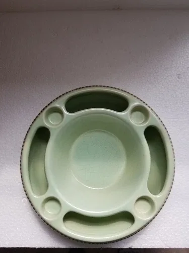 Vintage W.German 'Ges Gesch' Bakelite Green Floral/candle dish. image indicator(2)