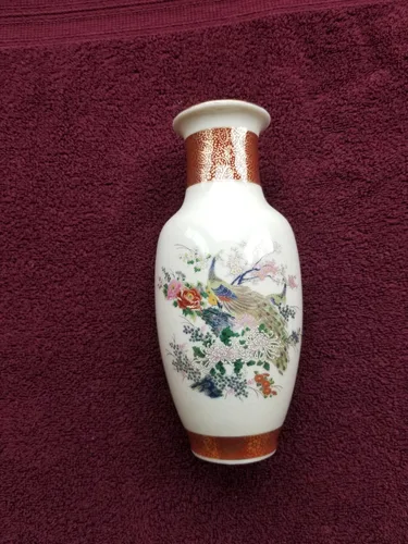 Vintage Hand Painted Satsuma Vase Peacock and floral design image indicator(3)