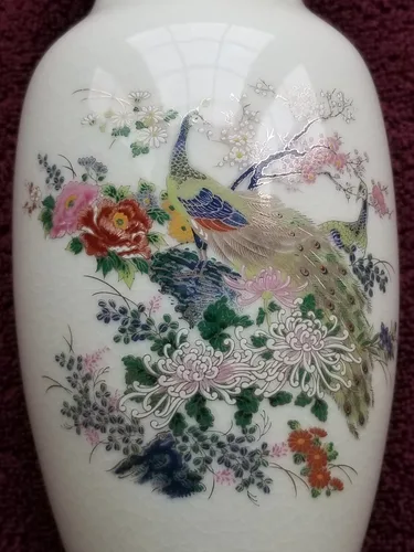 Vintage Hand Painted Satsuma Vase Peacock and floral design image indicator(4)
