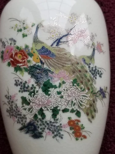 Vintage Hand Painted Satsuma Vase Peacock and floral design image indicator(5)