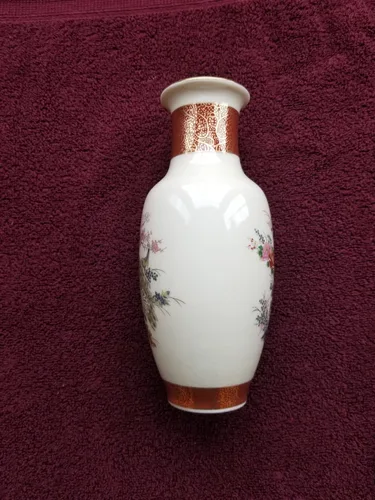 Vintage Hand Painted Satsuma Vase Peacock and floral design image indicator(6)
