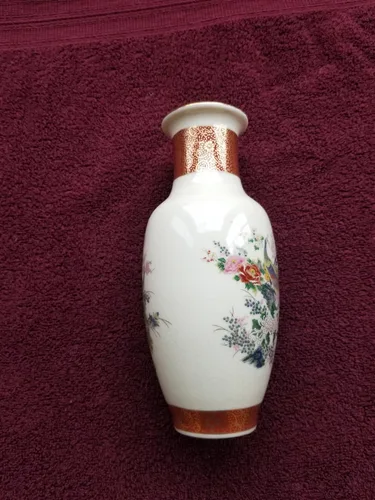 Vintage Hand Painted Satsuma Vase Peacock and floral design image indicator(8)