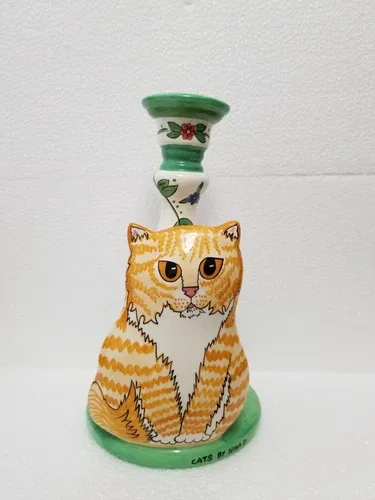 Cats By Nina Lyman Orange/white Tabby. Candle Holder. Unique.