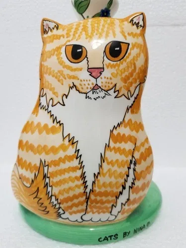 Cats By Nina Lyman Orange/white Tabby. Candle Holder. Unique. image indicator(7)