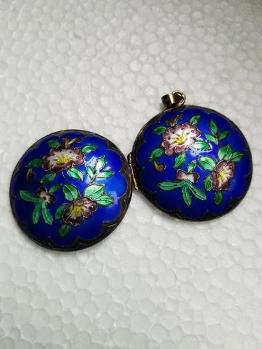 Beautiful Vintage Chinese silver locket enamel handpainted royal image indicator(6)